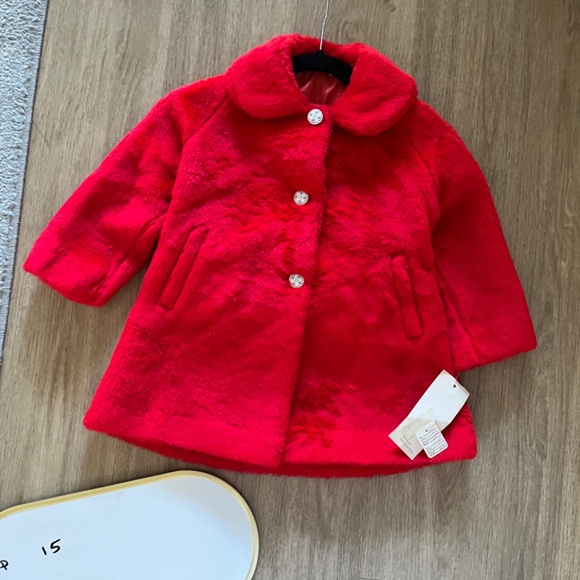 Vintage with tags Red Fur Faux Holiday Winter Coat special occasion size 4 - Picture 7 of 7